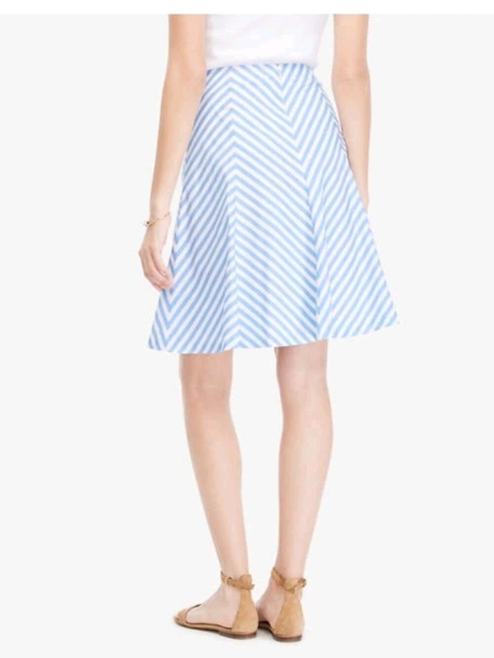 Ann Taylor Striped Poplin Flare Midi Skirt In Vista Size 14 NWOT - Picture 2 of 11